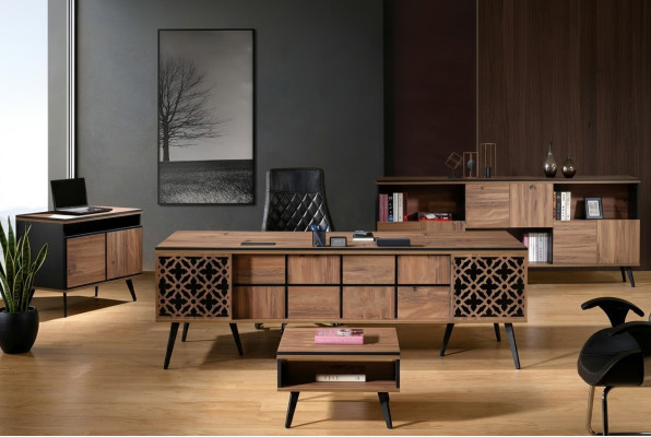 Bureau tafel kantoor meubels Compleet kantoor bureau 4-delig hout bruin