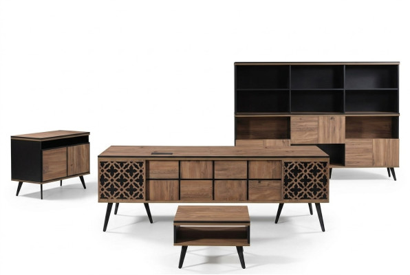 Bureau tafel kantoor meubels Compleet kantoor bureau 4-delig hout bruin
