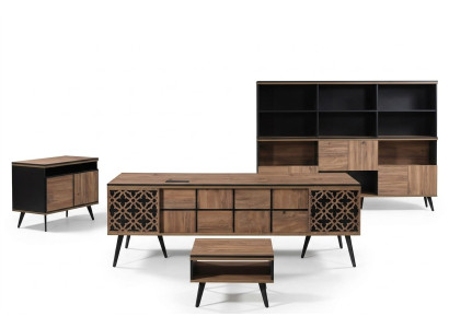 Bureau tafel kantoor meubels Compleet kantoor bureau 4-delig hout bruin