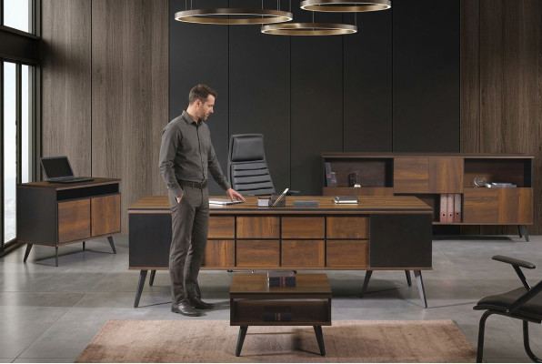 Volledig kantoormeubilair, bureau, kantoortafel 4-delig hout bruin