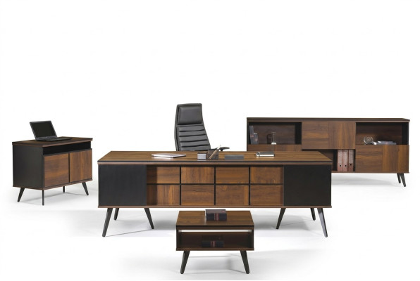 Volledig kantoormeubilair, bureau, kantoortafel 4-delig hout bruin