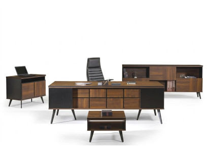 Volledig kantoormeubilair, bureau, kantoortafel 4-delig hout bruin