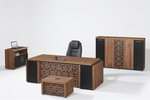 Complete kantoor kantoormeubelen bureau kantoor bureau set 4-delig hout bruin