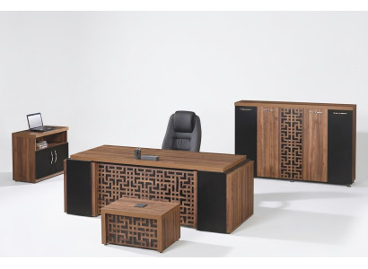 Complete kantoor kantoormeubelen bureau kantoor bureau set 4-delig hout bruin