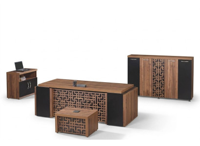 Werkkamermeubilair kantoor bureau bureautafel set 4-delig hout bruin