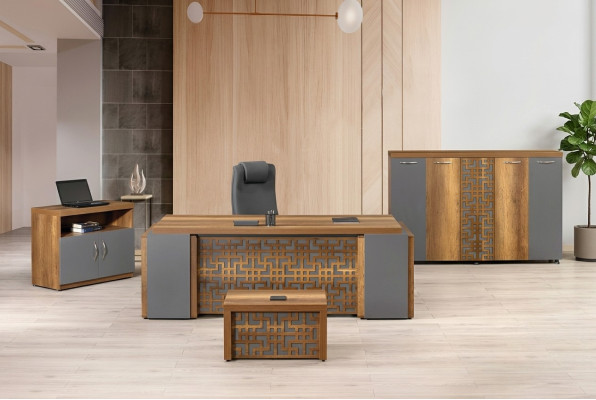 Kantoortafel Kantoor meubels Compleet kantoor Bureau set 4-dlg hout bruin Büro