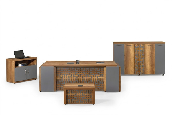 Kantoortafel Kantoor meubels Compleet kantoor Bureau set 4-dlg hout bruin Büro