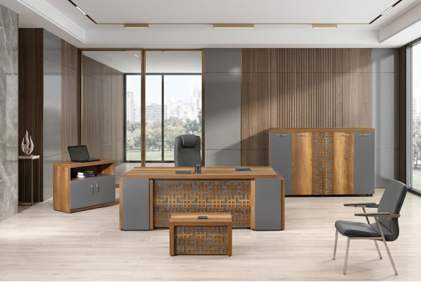 Compleet kantoor kantoormeubilair bureau kantoortafel set 4-delig hout bruin