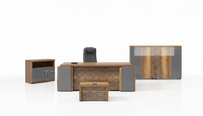 Compleet kantoor kantoormeubilair bureau kantoortafel set 4-delig hout bruin