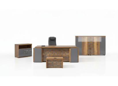 Compleet kantoor kantoormeubilair bureau kantoortafel set 4-delig hout bruin