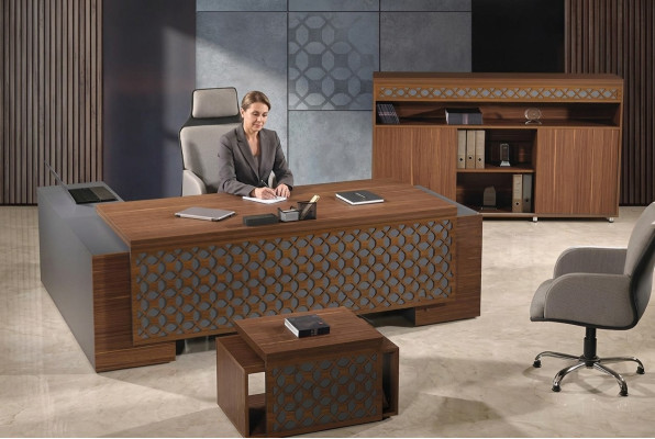 Volledige kantoormeubel hoekbureau kantoor bureau set 3-delig hout bruin