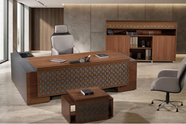 Volledige kantoormeubel hoekbureau kantoor bureau set 3-delig hout bruin