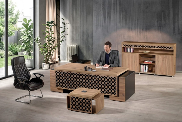 Luxe hoekbureau Compleet bureau set 3-delig Hout Bruin Kantoormeubels