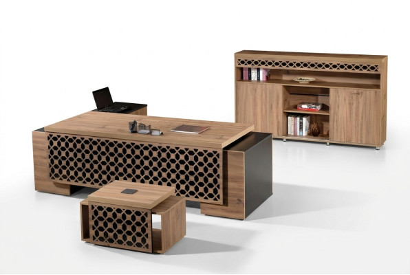 Luxe hoekbureau Compleet bureau set 3-delig Hout Bruin Kantoormeubels