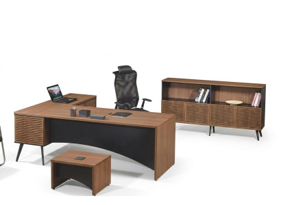 Werkkamermeubilair Hoekbureautafel Complete 3-delige Houten Bruine kantoormeubilair
