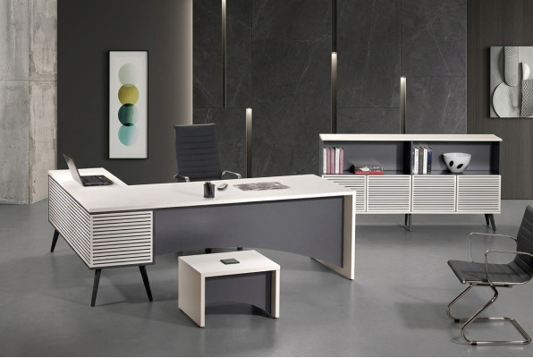 Eckbureau Complete bureau bureau set 3-delig hout kantoormeubelen wit Nieuw
