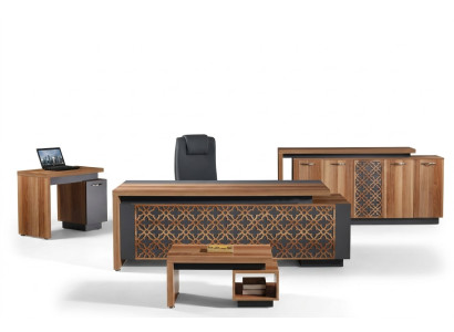 Compleet kantoor kantoortafel kantoormeubilair bureau set 4-delig hout bruin kantoor
