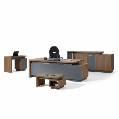 Compleet kantoor kantoormeubelen bureau bureautafel set 4-delig hout bruin