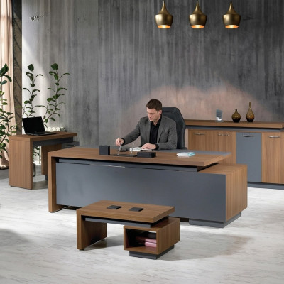 Kantoortafel Kantoor meubels Volledig kantoor Bureau set 4 delig Hout Bruin