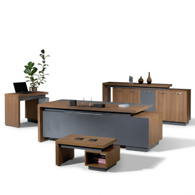 Kantoortafel Kantoor meubels Volledig kantoor Bureau set 4 delig Hout Bruin