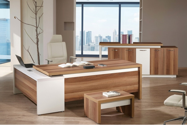 Eckbureautafel Compleet kantoorbureau kantoormeubelset 3-delig houten kantoormeubelen bruin