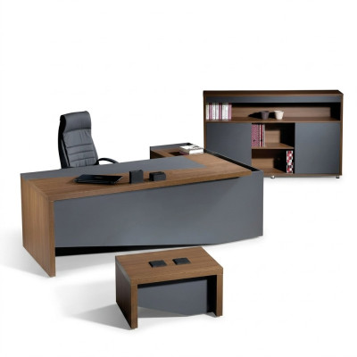 Eckbureautafel Compleet kantoorbureau bureauset 3-delig houten kantoormeubilair grijs