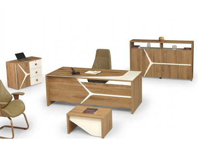 Compleet kantoor bureau kantoortafel set 4-delig hout bruin modern