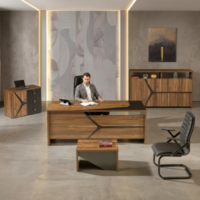 Complete werkkamer meubels bureau 4-delig hout bruin kantoormeubelen