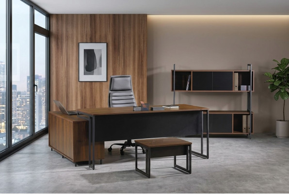 Kantoormeubilair Compleet kantoor Hoekbureau Bureau Bureau 3-delig Hout Bruin