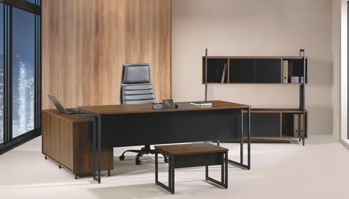 Werkkamermeubels Compleet kantoor Hoekbureau Bureau 3-delig Hout Bruin Set