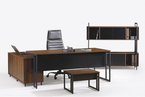 Werkkamermeubels Compleet kantoor Hoekbureau Bureau 3-delig Hout Bruin Set