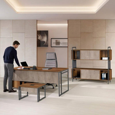 Eckbureau Compleet kantoormeubilair bureautafel set 3-delig hout Bruin