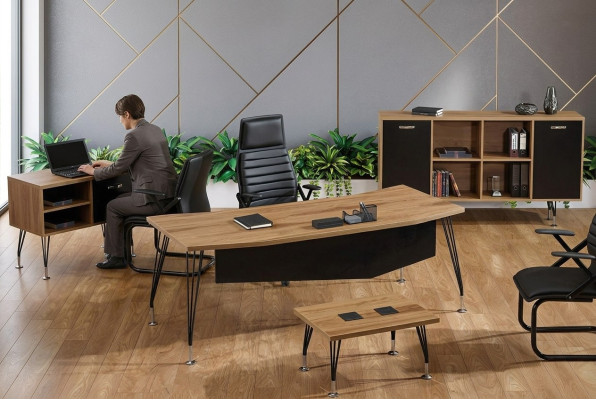 Kantoormeubels Compleet kantoor Bureau Kantoortafel 4-dlg Hout Zwart