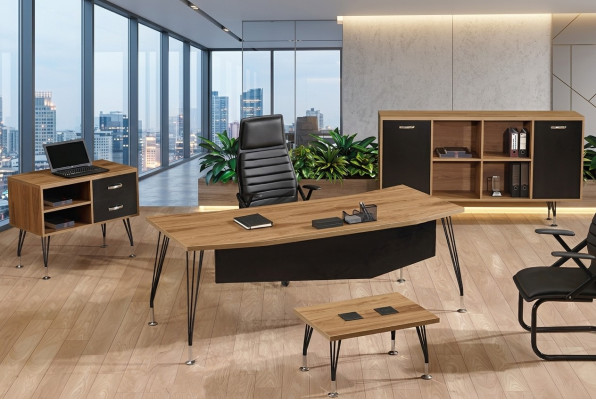 Kantoormeubels Compleet kantoor Bureau Kantoortafel 4-dlg Hout Zwart
