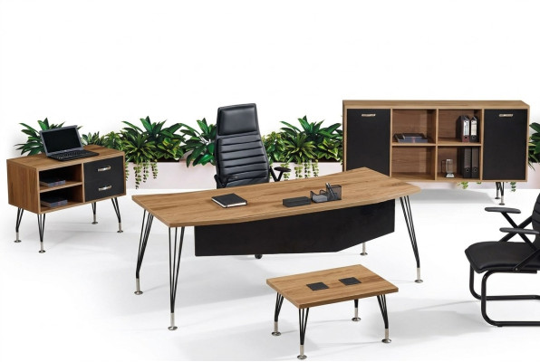 Kantoormeubels Compleet kantoor Bureau Kantoortafel 4-dlg Hout Zwart