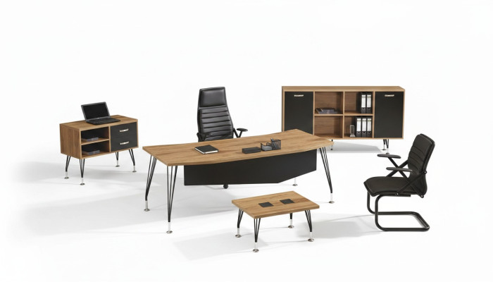 Bureau Bureau meubels Compleet kantoor bureau set 4-delig Hout Zwart