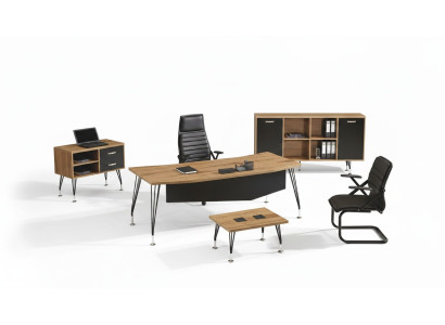 Bureau Bureau meubels Compleet kantoor bureau set 4-delig Hout Zwart
