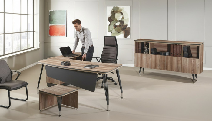 Werkkamermeubilair Compleet kantoor Hoekbureautafel Kantoor 3-delig Hout Bruin Set