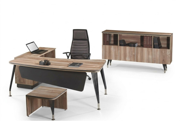 Werkkamermeubilair Compleet kantoor Hoekbureautafel Kantoor 3-delig Hout Bruin Set
