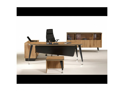 Klassiek hoekbureau Compleet thuiskantoormeubilair Bruin 3-delig Hout