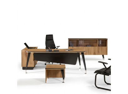 Eckbureautafel Kantoor meubels Compleet kantoor Kantoor 3-delig Hout Bruin Set