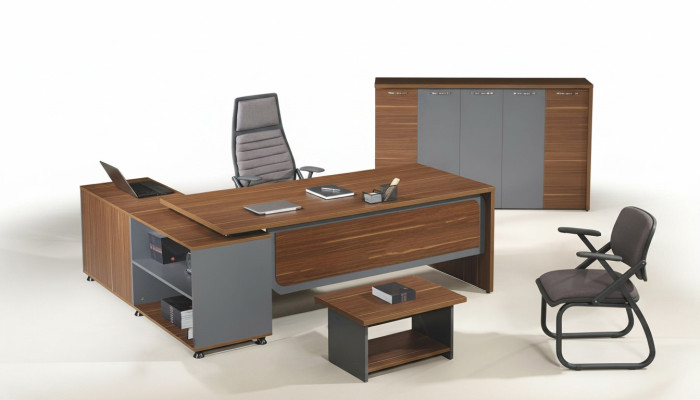 Groep Hoekbureau Complete bureauset 3-delig Houten kantoormeubelen Bruin.
