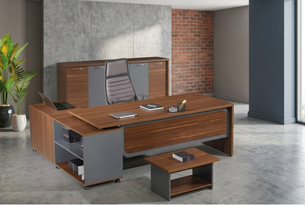 Set van 3 delen kantoorhoekbureau houten bureau bruin