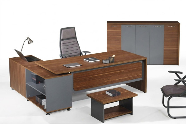 Set van 3 delen kantoorhoekbureau houten bureau bruin