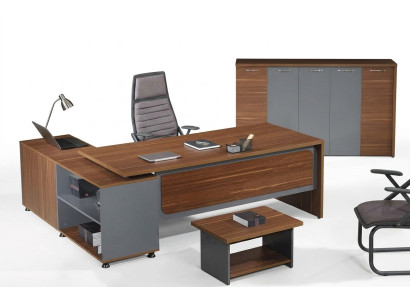 Set van 3 delen kantoorhoekbureau houten bureau bruin