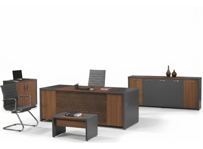 Compleet kantoor bureau kantoormeubilair bureau set 4-delig hout bruin kantoor.