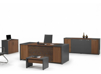 Bureautafel Kantoorinrichting Complete kantoor Schrijftafel set 4-delig Hout Bruin Kantoor