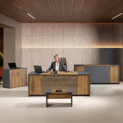 Compleet kantoor Kantoormeubelen Bureau Kantoor Tafel Set 4-delig Hout Bruin.