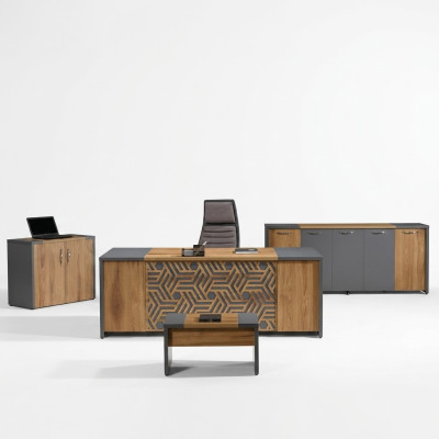 Compleet kantoor Kantoormeubelen Bureau Kantoor Tafel Set 4-delig Hout Bruin.