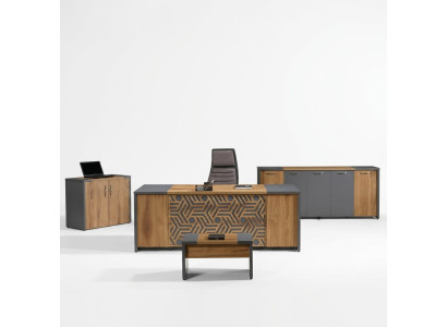 Compleet kantoor Kantoormeubelen Bureau Kantoor Tafel Set 4-delig Hout Bruin.